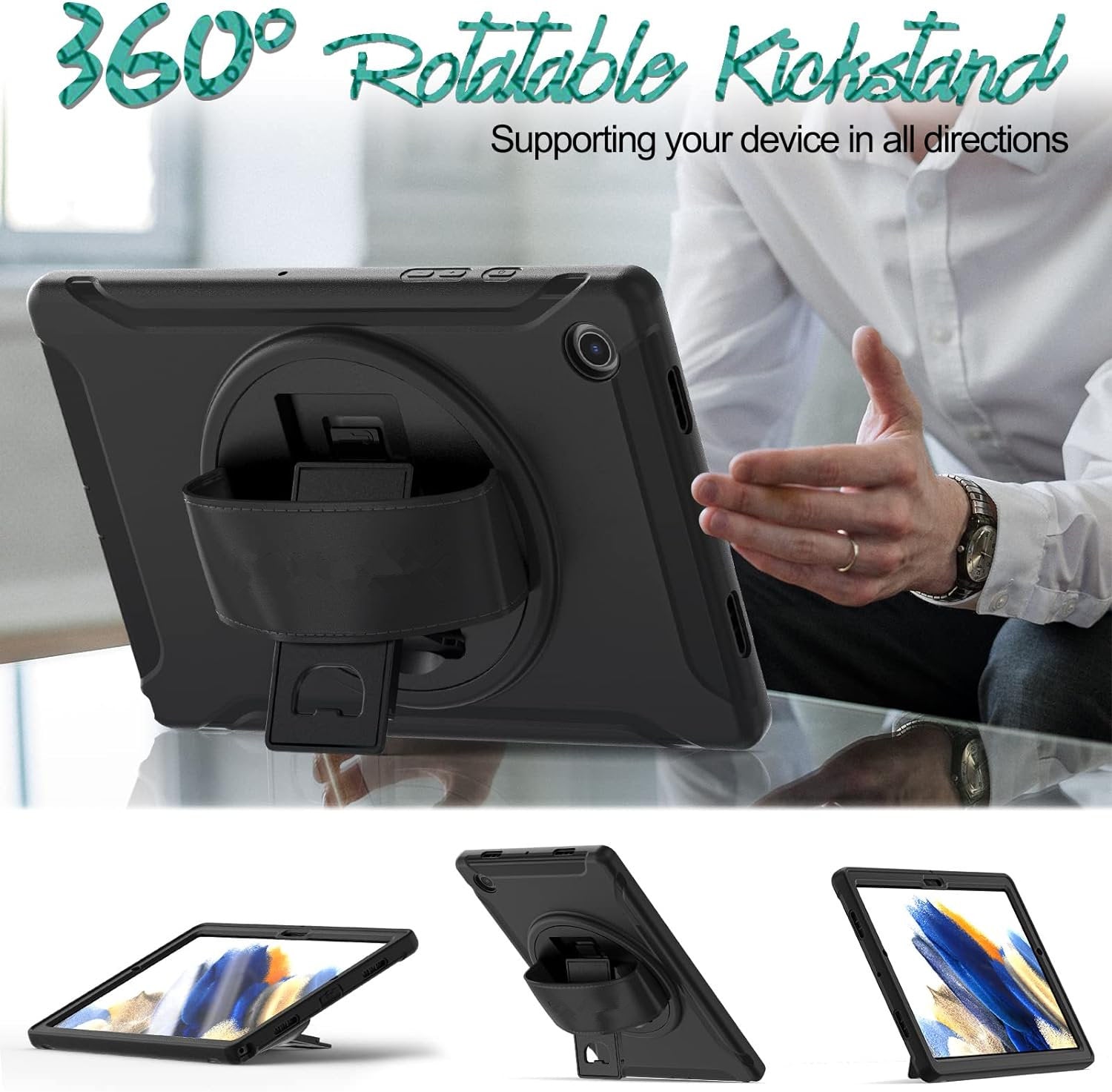 Étui robuste pour tablette avec béquille Defender et dragonne pour Samsung Tab A7 Lite 8,7 Étui robuste pour tablette avec béquille Defender et dragonne pour Samsung Tab A7 Lite 8,7